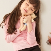 moomoo童装女童毛衫春秋新款儿童洋气花边打底衫女孩儿针织毛衣 糖果粉 110/52