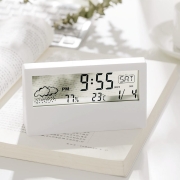 亲子会员：小 米生态家居通用维祥LCD 静音天气电子钟表 ins桌面时钟 万年历台 透明白色