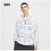 Semir 森马 春季男款半开襟休闲潮流连帽图案印花茄克101221108195