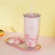 LOCK&LOCK 乐扣乐扣 HAP509PIK 樱花塑料吸管杯 750ml 粉色 赠吸管刷