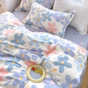 兰芮（Lanrui）纯棉四件套床上用品学生宿舍床单枕套被套印花全棉套件 浅浅花漾 150*200cm(1.2m床)