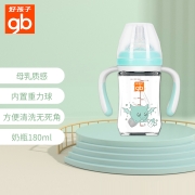 gb好孩子 婴儿玻璃奶瓶 宽口径玻璃奶瓶  握把吸管奶瓶 天使饿魔系列 180mL 浅绿适合6个月以上