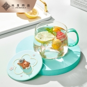 共禾京品 春田花花萌趣带盖玻璃杯礼盒