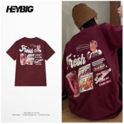 HEYBIG 美式嘻哈短袖t恤男嘻哈潮牌人像印花五分袖纯棉夏季衣服潮