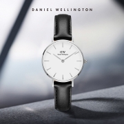 丹尼尔惠灵顿（DanielWellington）DW女表银色边皮革表带28mm白盘欧美简约风格学生手表时尚石英表DW00100242