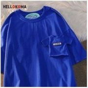 HELLOKOMA HELLO KOMA小衣装饰设计感小众短袖T恤男女夏季潮牌克莱因蓝体恤