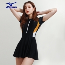 美津浓 MIZUNO 泳衣女士连体裙式温泉泳装遮肚显瘦速干保守游泳衣N2CA1320 黑色 L