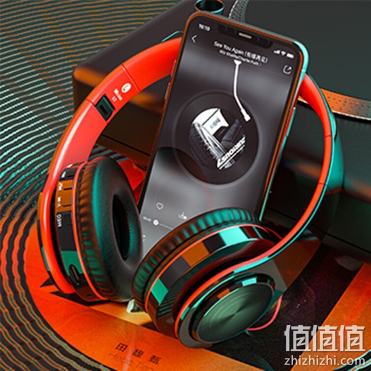 奇联 耳机头戴式无线蓝牙重低音运动降噪游戏耳麦手机电脑通用 黑红色质保一年内置麦克风