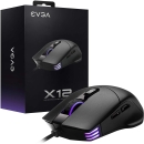 EVGA X12 游戏鼠标,8k,有线,黑色,可自定义,双传感器,16,000 DPI,5个配置文件,8个按钮,双手通用重量轻,RGB,905-W1-12BK-KR
