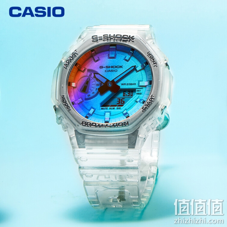 卡西欧（CASIO）手表 G-SHOCK 防震防水 八角可改装透明表带日韩表 时尚男女学生手表礼物 GA-2100SRS-7A