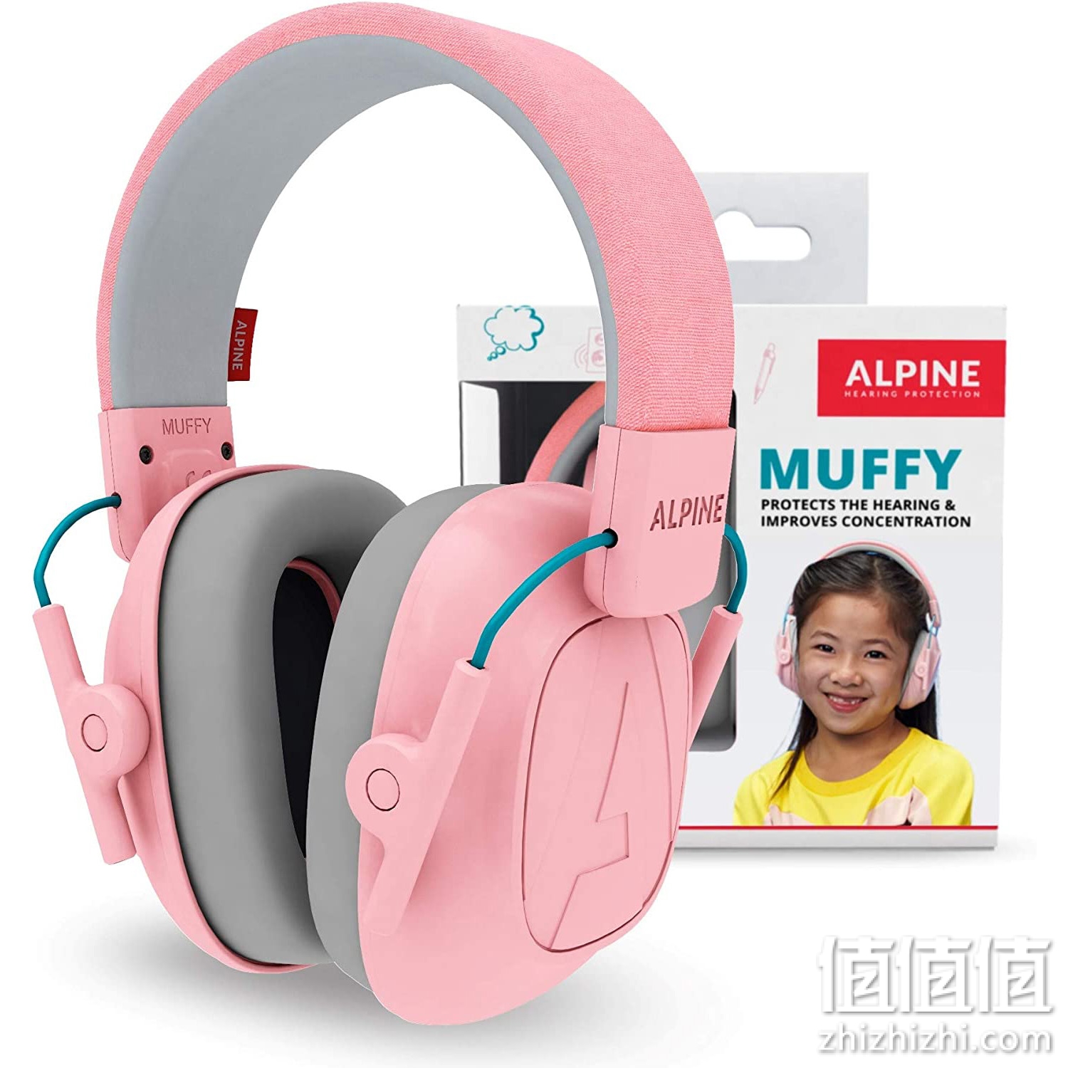Alpine Muffy 儿童护耳器 - 5-16 岁儿童耳罩 - 高级降噪耳罩 专为儿童设计 - 舒适的听力保护带可调节头带 - 粉色