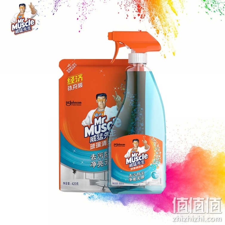 威猛先生（Mr Muscle）玻璃清洁剂 500g+420g 浴室车窗清洁剂 不留水痕 去污防尘 持久洁净