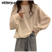 victory&vera VICTORYVERA2022秋季新款宽松纯色长袖圆领T恤女打底衫上衣ins潮