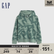 Gap男童秋季2022新款LOGO运动抓绒连帽衫446276童装宽松套头卫衣