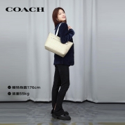 送女友蔻驰COACH奢侈品女士大号托特包手提肩背卡其白色PVCF79609IMDQC