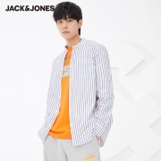 JackJones杰克琼斯outlets秋季男纯棉立领条纹休闲长袖衬衫衬衣