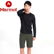 土拨鼠（Marmot）春夏男速干长袖运动户外超轻透气圆领T恤 曜石黑001 S 欧码偏大
