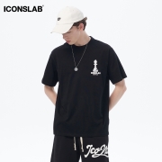 ICONSLAB联名SSUR PLUS 扭曲棋盘格纹印花T恤男情侣休闲潮牌夏季