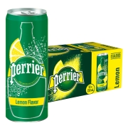 巴黎水（Perrier ）法国原装进口 柠檬味气泡矿泉水  250ml*30罐 整箱装
