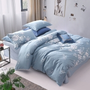 水星家纺 床上四件套100%纯棉被套床单枕套床上用品套件全棉被罩被单1.8米床花西雅