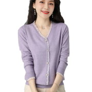 PLUS会员：子牧棉麻 女士V领针织衫 Z22QA005001