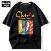 RAMPAGE 国潮短袖新款中国风纯棉T恤潮流男个性宽松休闲情侣打底衫