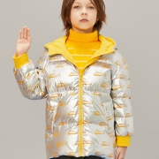 moomoo童装男童羽绒服冬装新款儿童时尚亮面羽绒服保暖厚款外套 银色组 150/72