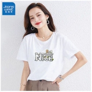 JEANSWEST 真维斯 2022年夏季新款简约百搭INS字母卡通上衣白色宽松休闲T恤女
