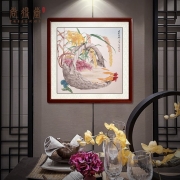 尚得堂手绘国画客厅装饰画餐厅挂画工笔稻穗玉米五谷丰登名家字画 沙比利实木框-圆角棕色-发顺丰 装裱65*65