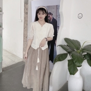 设计感小众纱裙搭配连衣裙女小个子夏季2022新款小香风气质套装裙子FOURDATRY 杏色上衣+卡其半裙 S
