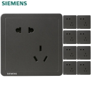 西门子（SIEMENS）开关插座面板 致典系列金属黑灰色开关插座 斜五孔10只装