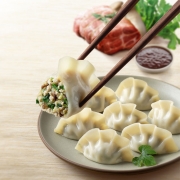 必品阁(bibigo) 水饺有道 荠菜杏鲍菇猪肉饺子720g约36只蒸饺 水饺煎饺 锅贴 早餐夜宵烧烤火锅(非速冻口感)