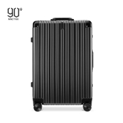 90分PC旅行箱轻质铝框行李箱轻音万向轮德国科思创复合PC防刮耐磨皮箱商旅两用拉杆箱28英寸托运箱曜石黑