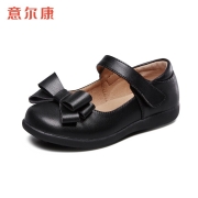 意尔康童鞋皮鞋秋季潮儿童蝴蝶结单鞋女童鞋子ECZ1123354 黑色 26