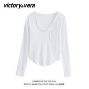 victory&vera VICTORYVERA2022秋季新款长袖短款上衣设计感小众辣妹修身ins百搭