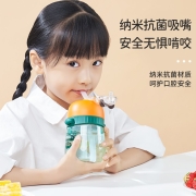 富光幼儿园儿童水杯夏季学生可爱杯上学专用耐摔tritan杯子带吸管外出便携水壶 绿色460ml（吸管盖+直饮盖）
