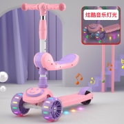 幼儿童1-3-6-8岁三合一可坐  滑板车可骑女宝宝滑行男孩单脚溜溜车 灰/加宽闪光轮
