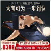 MECHREVO 机械革命 Umi Plus RTX3070电竞游戏17.3英寸轻薄设计笔记本电脑