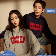 Levi's 李维斯男士连帽卫衣oversize落肩情侣装经典LOGO衣多穿 藏蓝色0007 XL