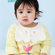 全棉时代 新生婴儿宝宝连体服纯棉长袖针织一体式衣服春秋微厚保暖 浅黄 66cm