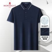 梦特娇22夏新款休闲短袖t恤纯色棉质撞色翻领中年商务Polo衫父亲