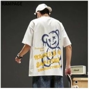 RAMPAGE 白色t恤男短袖纯棉夏季ins潮流小熊印花宽松潮牌半袖体恤
