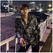 CARLI 垂感禁系水雾花衬衫男复古港风宽松痞帅免烫绸缎长袖上衣
