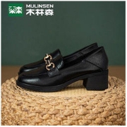 MULINSEN 木林森 复古乐福鞋女2022新款秋季一脚蹬英伦JK制服鞋女款粗跟单鞋