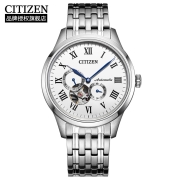 西铁城（CITIZEN）手表 自动机械钢表带三眼银色表盘商务休闲情侣男表NP1020-82A