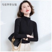 MARK FAIRWHALE 马克华菲 女装黑色长袖T恤打底衫女2022秋冬新款洋气内搭修身上衣