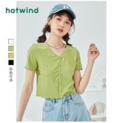 hotwind 热风 2022年夏季新款女士气质时尚潮流V领舒适百搭休闲针织短袖T恤