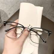 仿半框防蓝光素颜眼镜框大脸显瘦韩版潮透明眼镜框ins风平光镜 亮黑银框 161防辐射镜片【留言度数】