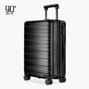 90分拉杆箱20英寸商旅两用旅行箱男女皮箱PC耐磨登机箱密码箱轻音万向轮行李箱七道杠暗夜黑