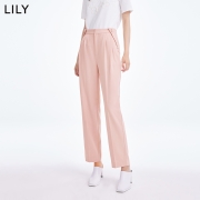 LILY2022夏新款女装浪漫爱心扣高腰显瘦宽松休闲裤通勤直筒西装裤